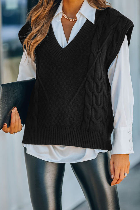 V-Neck Twist Knitted Vest Sweater